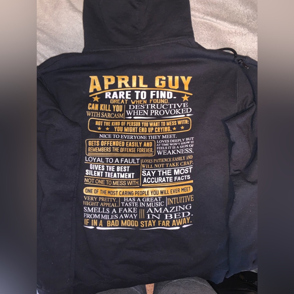 Black “April Guy” Hoodie. Blank Front. Size S